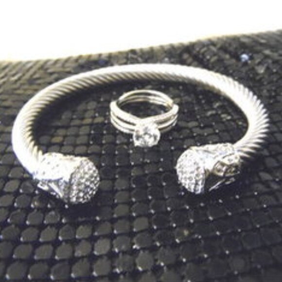 Radiance by Absolute Simulated Diamond Ring & Cable Wire Cuff Bracelet - Picture 2 of 5